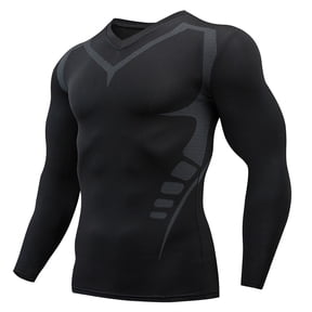 Men's Long Sleeve Compression Shirt, V-Neck Athletic Gym Top, High Stretch Fitness Base Layer