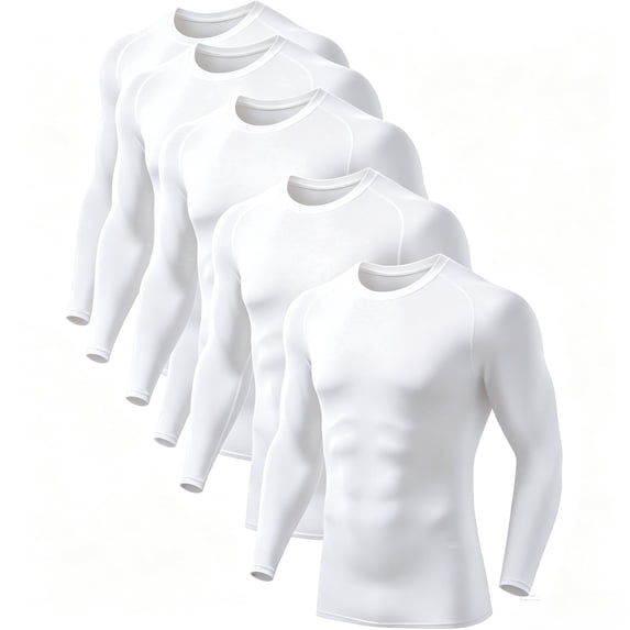 Alpinario Men's 5-Pack Raglan Long Sleeve Compression Shirts Quick Dry Athletic Baselayer, White, 3XL