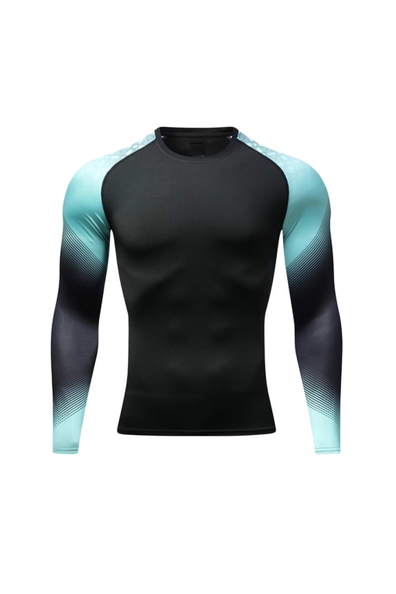 Men's Long Sleeve Compression Shirts, Stretch Colorblock Athletic Base Layer Top for Outdoor Gym Sports Workout