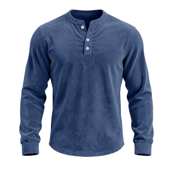 Men's Long Sleeve Corduroy Henley Casual Henley T-shirts for Men