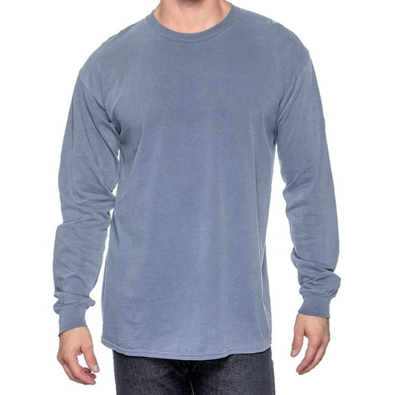 Men's Long Sleeve Cotton T-Shirt Crew Neck Pre-Washed Medium, Blue