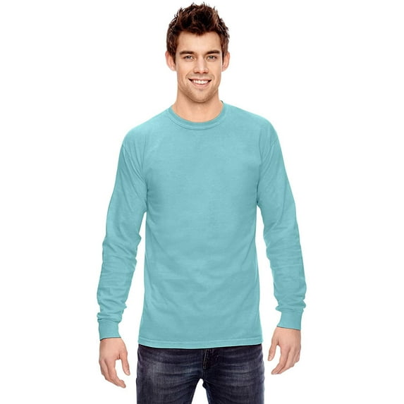 Men's Long Sleeve Cotton T-Shirt Crew Neck Pre-Washed Small, Baby Blue