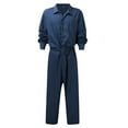 thumbnail image 1 of Men's Long Sleeve Coverall Loose Fit Lapel Button Jumpsuit Suit Solid Color Elastic Waist Coverall Workwear with Pockets, 1 of 5
