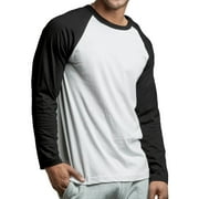 COUVER Men's Long Sleeve Crew Neck Baseball Shirt, Casual Dynamic Cotton Raglan T Shirts, Black/White L, 1 Count, 1 Pack