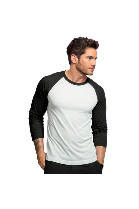 Men's Long Sleeve Crew Neck Baseball Shirt, Casual Dynamic Cotton Raglan T Shirts, Black/White XL, 1 Count, 1 Pack