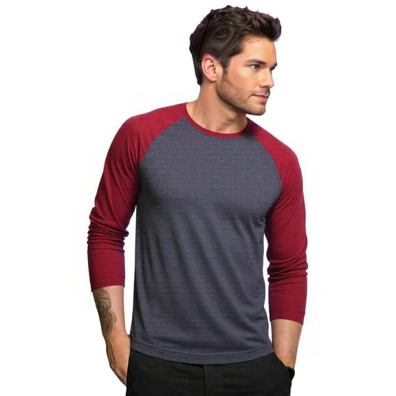 Men's Long Sleeve Crew Neck Baseball Shirt, Casual Dynamic Cotton Raglan T Shirts, Burgundy/Charcoal Gray M, 1 Count, 1 Pack