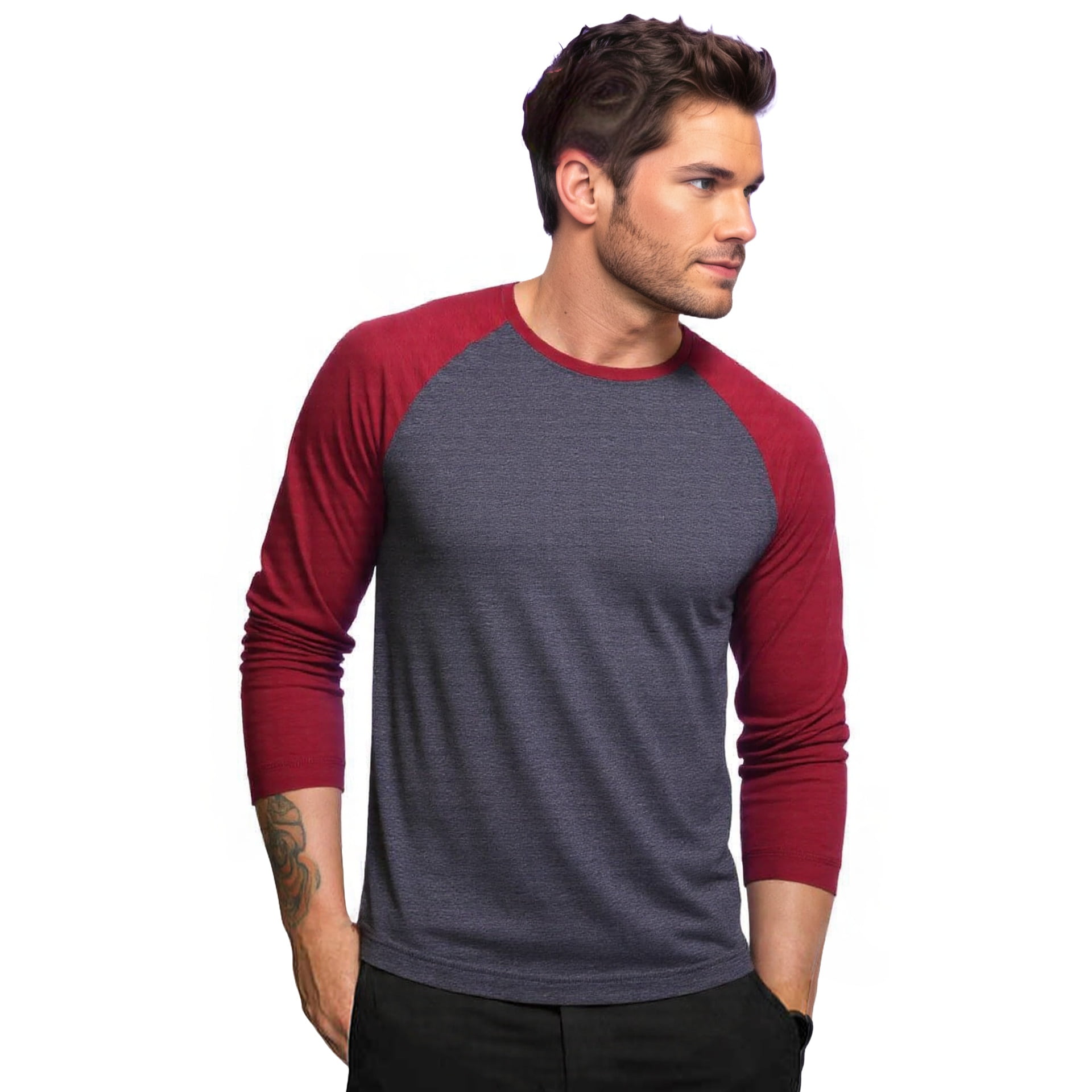 Bella 3000 Mens Jersey Long Sleeve Baseball Tee Deep Heather