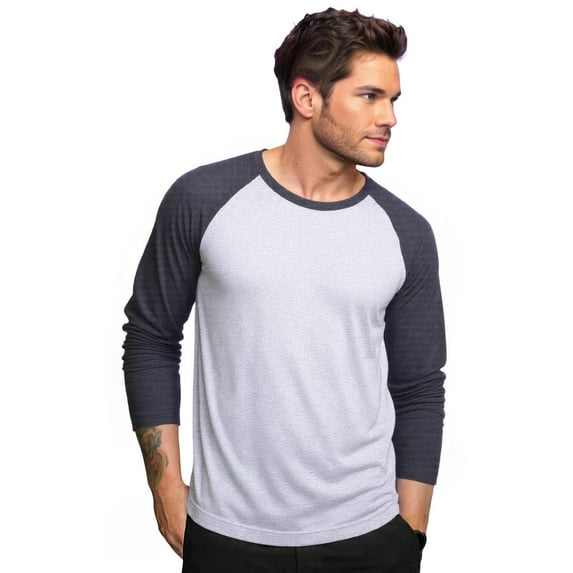 Men's Long Sleeve Crew Neck Baseball Shirt, Casual Dynamic Cotton Raglan T Shirts, Charcoal Gray/Heather Gray 3XL, 1 Count, 1 Pack