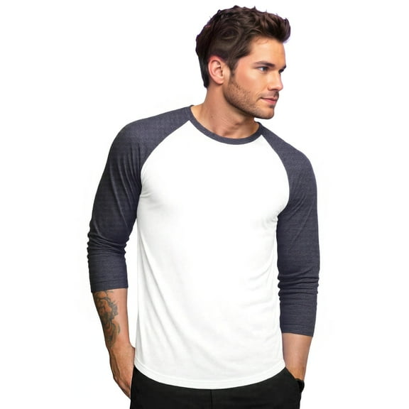 Men's Long Sleeve Crew Neck Baseball Shirt, Casual Dynamic Cotton Raglan T Shirts, Charcoal Gray/White M, 1 Count, 1 Pack