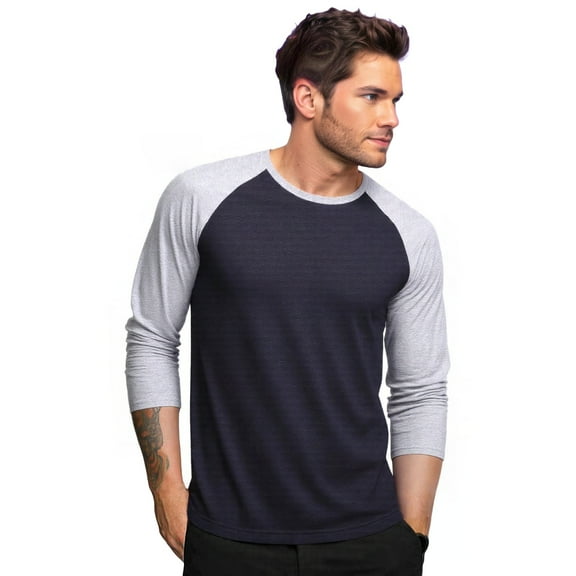 Men's Long Sleeve Crew Neck Baseball Shirt, Casual Dynamic Cotton Raglan T Shirts, Heather Gray/Black M, 1 Count, 1 Pack