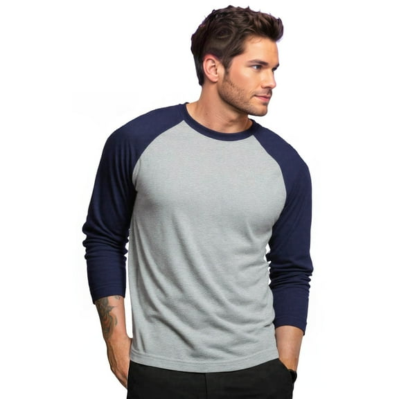Men's Long Sleeve Crew Neck Baseball Shirt, Casual Dynamic Cotton Raglan T Shirts, Navy/Light Gray XL, 1 Count, 1 Pack