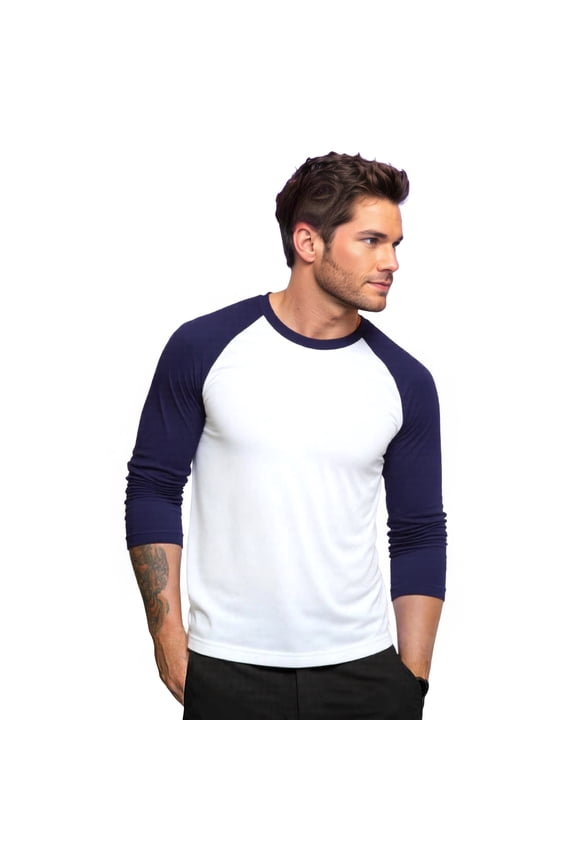 Men's Long Sleeve Crew Neck Baseball Shirt, Casual Dynamic Cotton Raglan T Shirts, Navy/White 2XL, 1 Count, 1 Pack