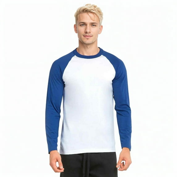 Men's Long Sleeve Crew Neck Baseball Shirt, Casual Dynamic Cotton Raglan T Shirts, Royal Blue/White 3XL, 1 Count, 1 Pack