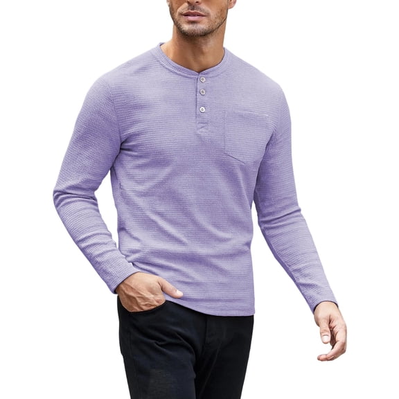Men's Long Sleeve Crew Neck Tee Spring Fall Henry Shirt Solid Color Button Casual Pullover Shirt with Pocket Soft Basic Tops 2026