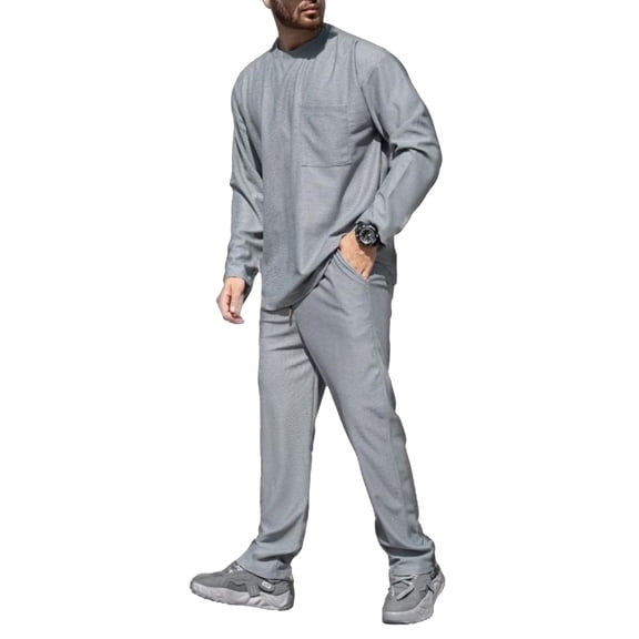 Men’s Long Sleeve Crew Neck Top and Pants Set with Pocket Casual Relaxed Fit Loungewear Two Piece Outfit for Daily Wear