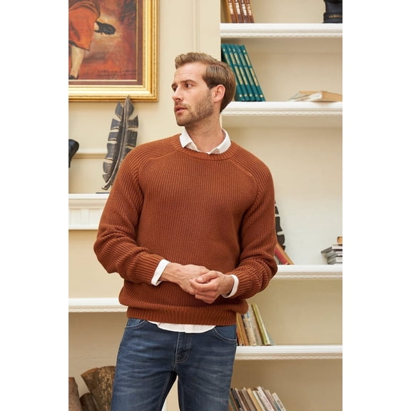 Wear Sierra Men's Pullover Sweater, Long Sleeve, Crewneck, for Male, Relaxed Fit, Brown, Medium
