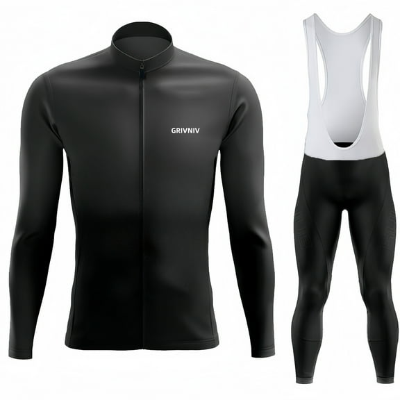 Men's Long Sleeve Cycling Jersey Set with Bib Padded,Quick-Dry Biking Suit,Breathable for Road/Mountain Cycling