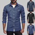 thumbnail image 1 of Men’s Long Sleeve Denim Shirt Jacket Lapel Solid Color Casual Spring Fall Top, 1 of 8