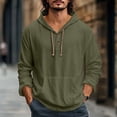 thumbnail image 1 of Men's Long Sleeve Drawstring Hoodies Quarter Button Casual Fleece Pullover V-Neck Loose Sweatshirts with Kangaroo Pockets (L, Army Green), 1 of 3