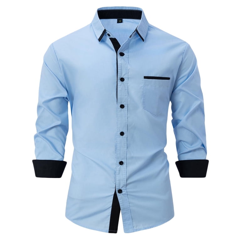 Men's Long Sleeve Dress Shirt Classic Color Block Wrinkle-Free Regular Fit  Button Down Stretch Business Shirts - Walmart.com