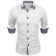 thumbnail image 1 of Men's Long Sleeve Dress Shirt Plaid Splicing Wrinkle-Free Regular Fit Button Down Stretch Business Shirts, 1 of 7
