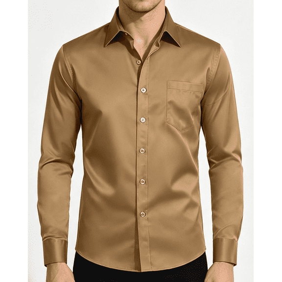 Men's Long Sleeve Dress Shirt Slim Fit Button Up Collared Shirt with Chest Pocket for Business Wedding Formal