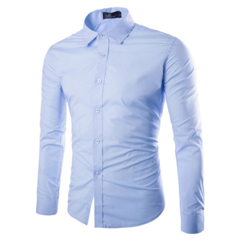 Men's Long Sleeve Dress Shirt Solid Slim Fit Casual Business Formal ...