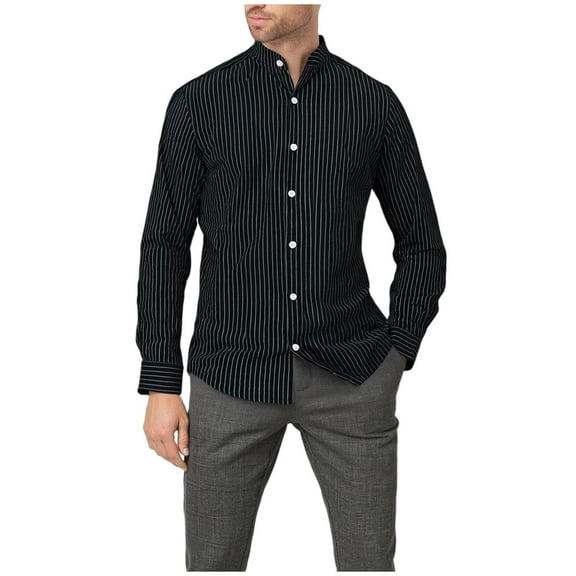 Men's Long Sleeve Dress Shirts Cotton Linen Business Casual Button Down Shirts Black XL