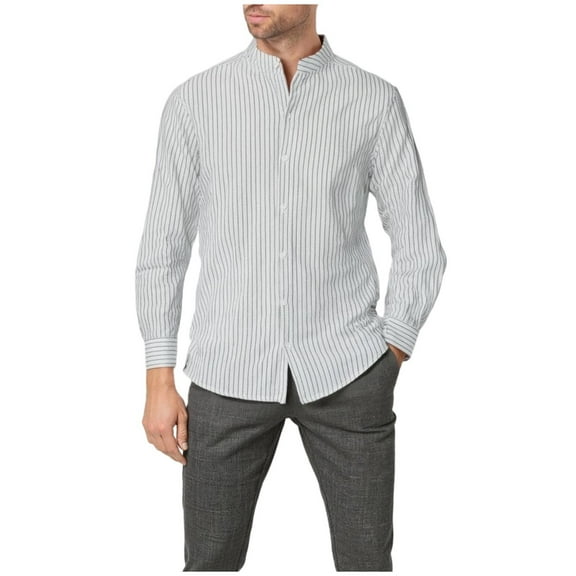 Men's Long Sleeve Dress Shirts Cotton Linen Business Casual Button Down Shirts White XXXL