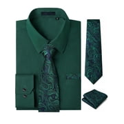 Mens Dress Shirt with Tie Pocket Square Set 3pcs Long Sleeve Shirts Matching Necktie Button Down Shirt