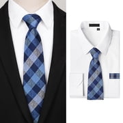 Men's Long Sleeve Dress Shirt with Matching Tie and Handkerchief Set White Button Down Shirt L