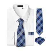 Men's Long Sleeve Dress Shirt and Tie and Handkerchief Set 3pcs Classic Button Down Shirt Formal Wedding