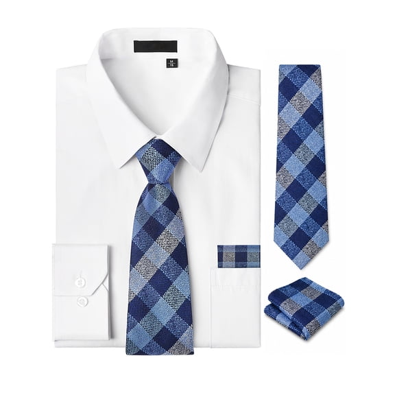 Men's Long Sleeve Dress Shirt and Tie and Handkerchief Set 3pcs Classic Button Down Shirt Formal Wedding