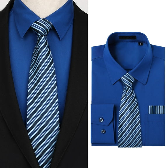 Mens Dress Shirts and Tie Pocket Square Set Long Sleeve Button Down Formal Dress Shirts for Men L