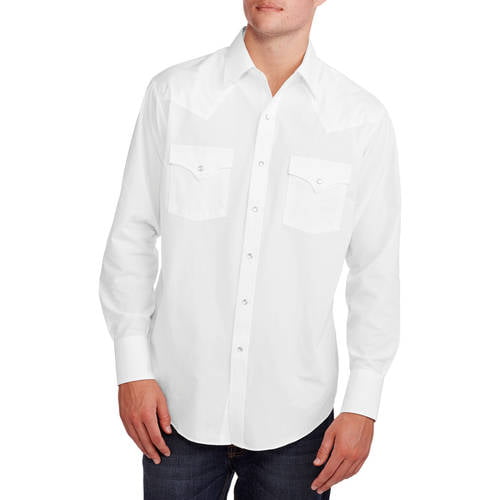 Men's Long Sleeve Easy Care Western Shirt with Snap Pockets - Walmart.com