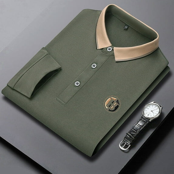 Men's Long Sleeve Embroidered Polo Shirt - Fashionable and Comfortable