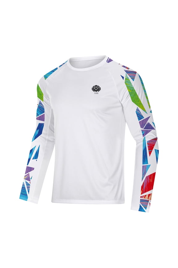 Men’s Long Sleeve Fishing Shirts Rash Guard UV UPF50+ Sun Protection White M