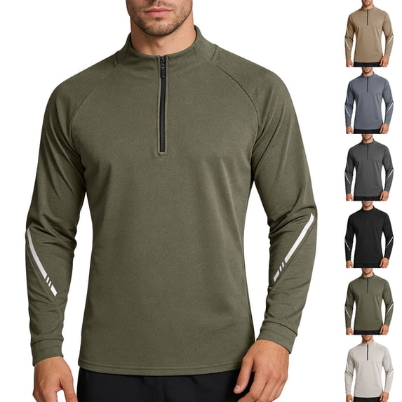 Men's Long Sleeve Fitness Top Nylon Spandex | Athletic Training Jacket Stand Up Collar Full Zip Elastic Moisture Wicking Quick Dry Outdoor Sports Casual Gym Workout | Zenithor,Army Green L