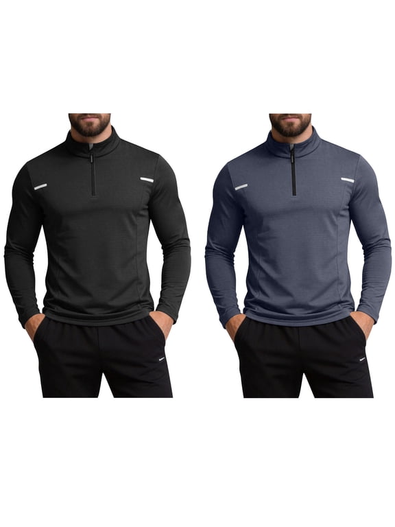 Men's Long Sleeve Fitness Top Nylon Spandex | Athletic Training Jacket Stand Up Collar Full Zip Elastic Moisture Wicking Quick Dry Outdoor Sports Casual Gym Workout | Zenithor,Black L