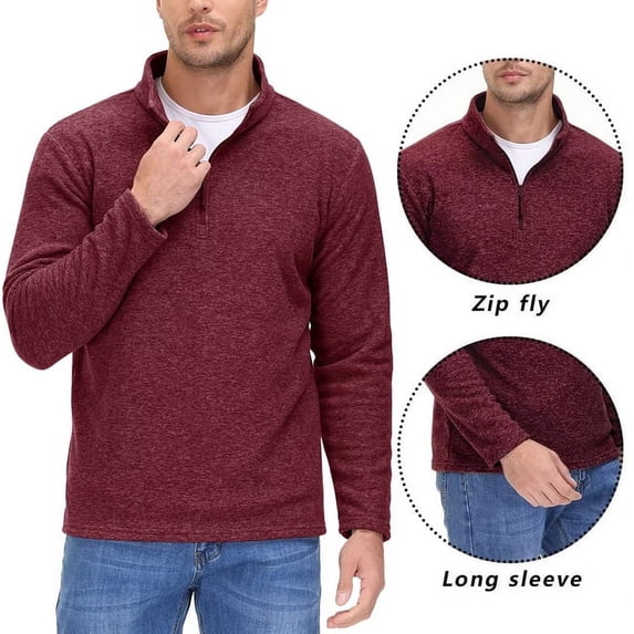 Men‘s Long Sleeve Fleece Quarter-Zip Spring Autumn Casual Pullover Athletic Sports Sweatershirt Turtleneck Sweater