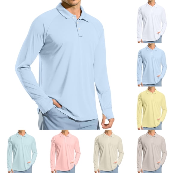 Men's Long Sleeve Golf Polo Shirt UPF 50+ Lightweight Sun Protection Cool SPF Hiking Shirts for Men Yellow L