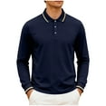 thumbnail image 1 of Men's Long Sleeve Golf Shirt Buttons Lapel Collared Dressy Tops Moisture Wicking Athletic Casual Travel Blouse (L, Navy), 1 of 5