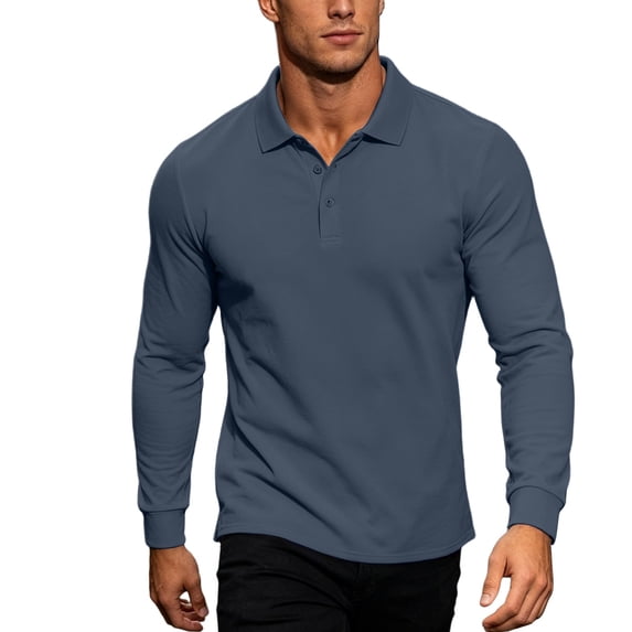 Men's Long Sleeve Golf Shirts Pique 3 Button Collared Shirt Quick Dry Business Casual for Office Work Daily Wear,L,Gray