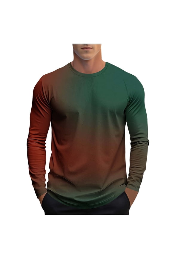 Men's Long Sleeve Gradient T Shirt Casual Crewneck Casual Pullover Tops Olive Green 4XL