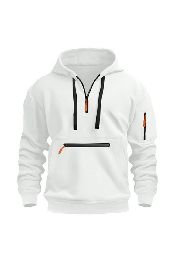 Men's Long Sleeve Half Zip Hoodies Sweater Hooded Solid Color Pullover Sweatshirts Workout Sportwear with Pockets