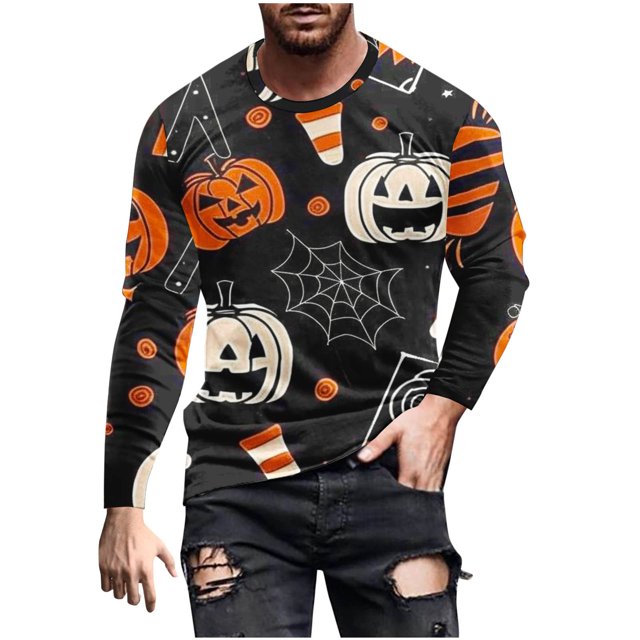 Men's Long Sleeve Halloween Shirts Crew Neck Big and Tall Fall Pullover