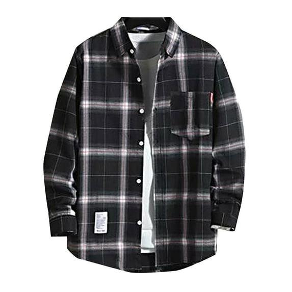 Men's Long Sleeve Heavyweight Fleece Shirt Casual Loose Button-Up Flannel Plaid Shirt Jacket