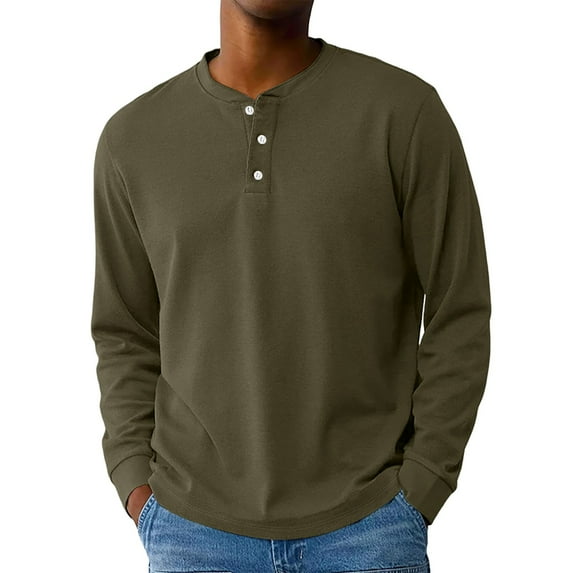 Men's Long Sleeve Henley Shirt, Casual Lightweight Cotton Blend Pullover Top, Classic 3-Button Design, Versatile Solid Color Tee