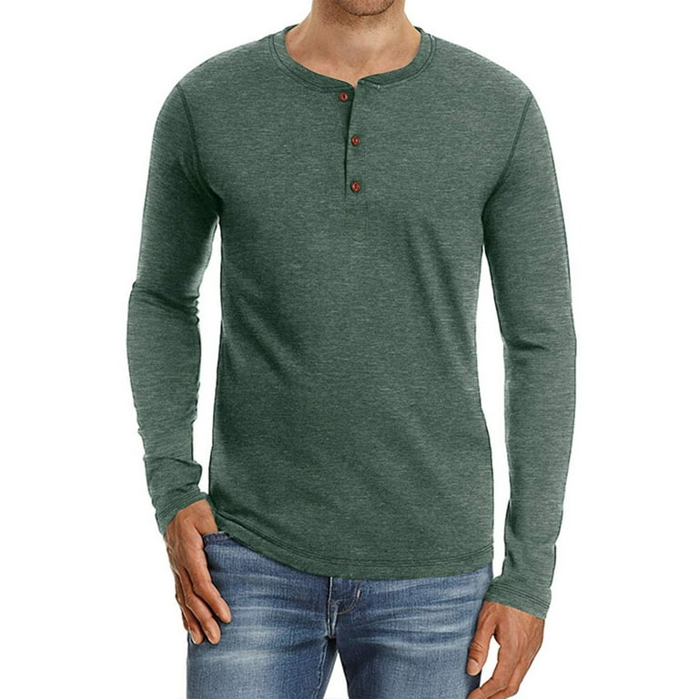 Henry Collar T Shirt Men Casual Solid Color Long Sleeve T Shirt for Men  Autumn