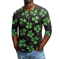 thumbnail image 1 of Men’s Long Sleeve Henley Shirt with Shamrock Print Casual Crew Neck Pullover Lightweight Top for Everyday Wear Green 3XL, 1 of 4